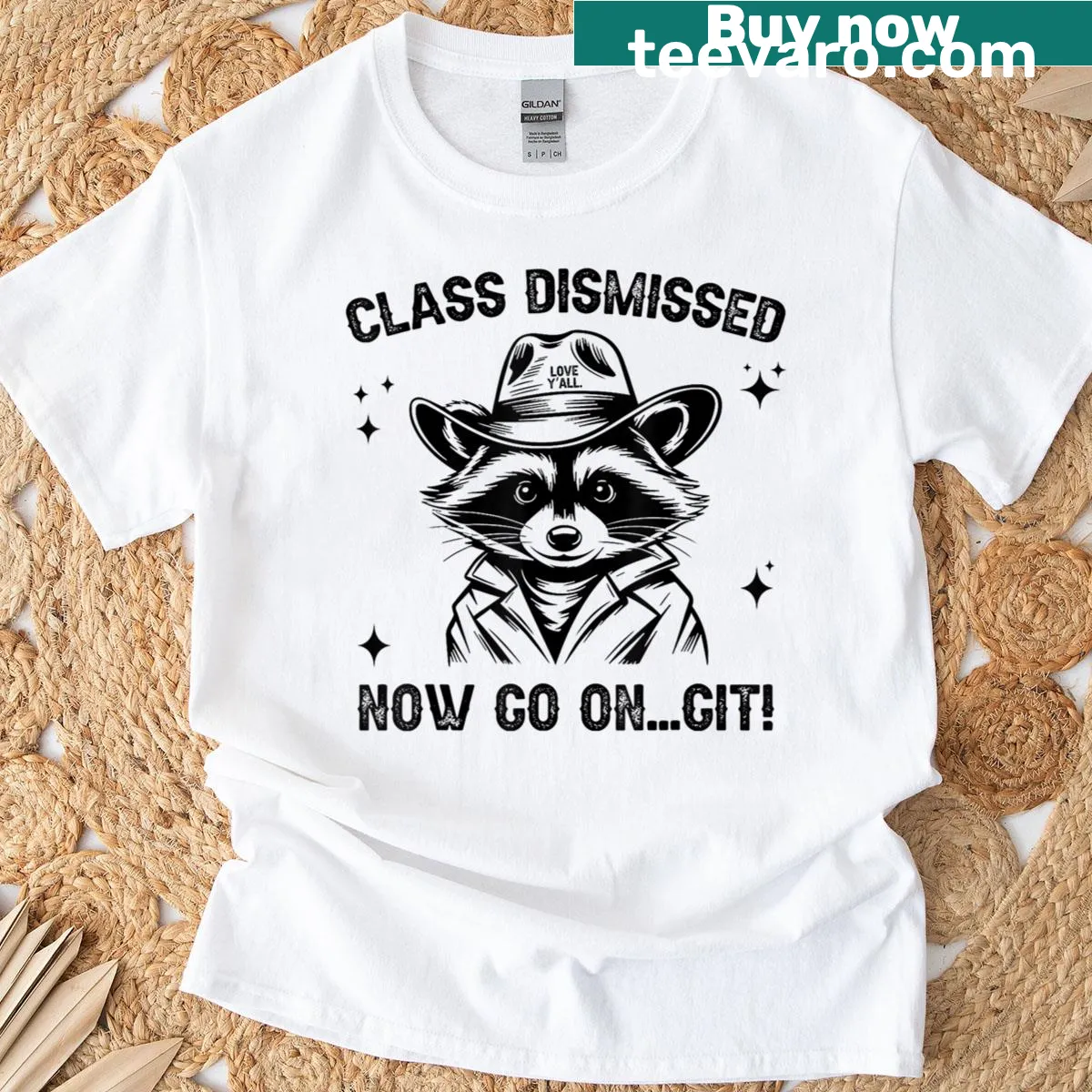 Funny raccoon teacher T-shirt with humorous text about class dismissal — on a men's t-shirt