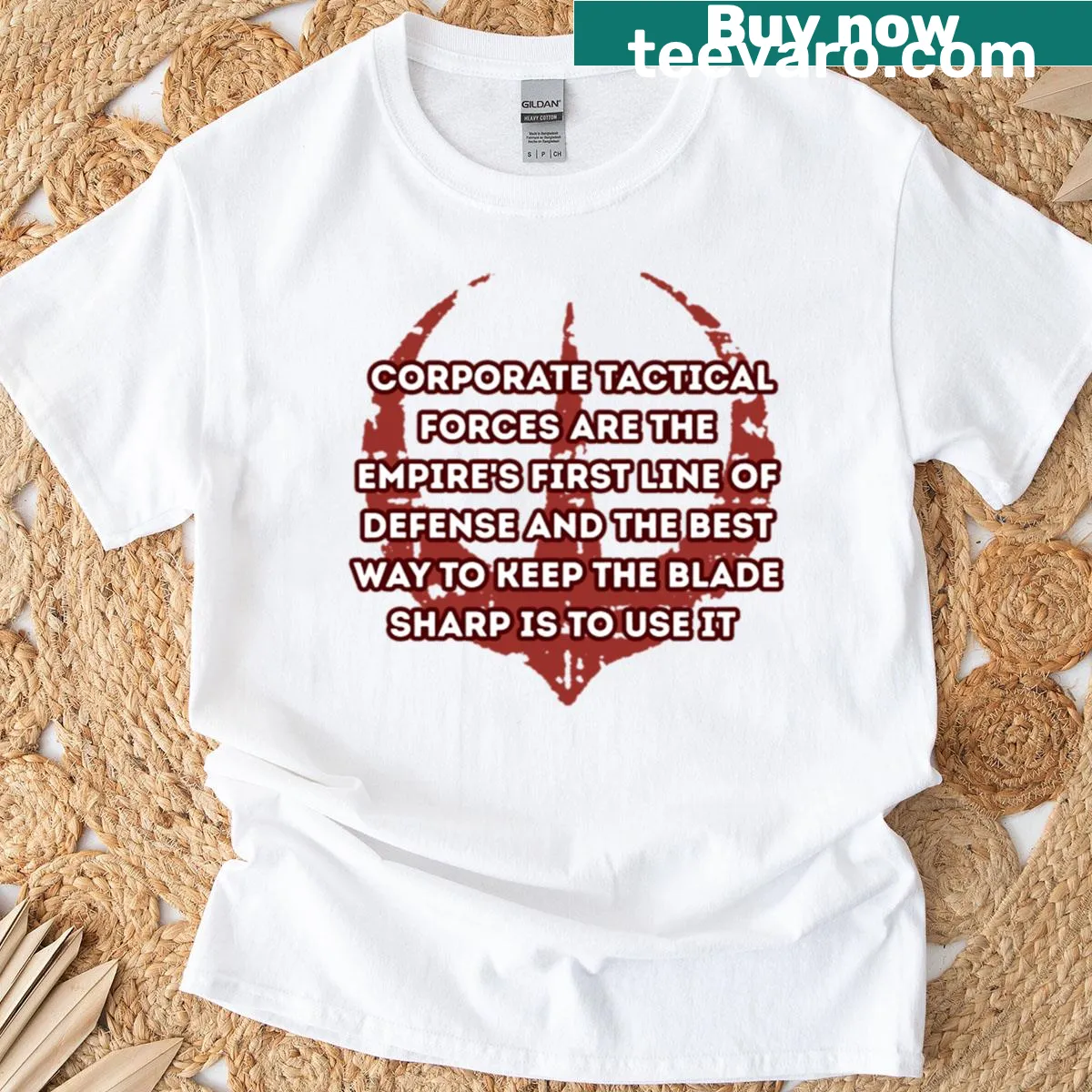 Tactical Forces graphic on bold corporate t-shirt — on a men's t-shirt