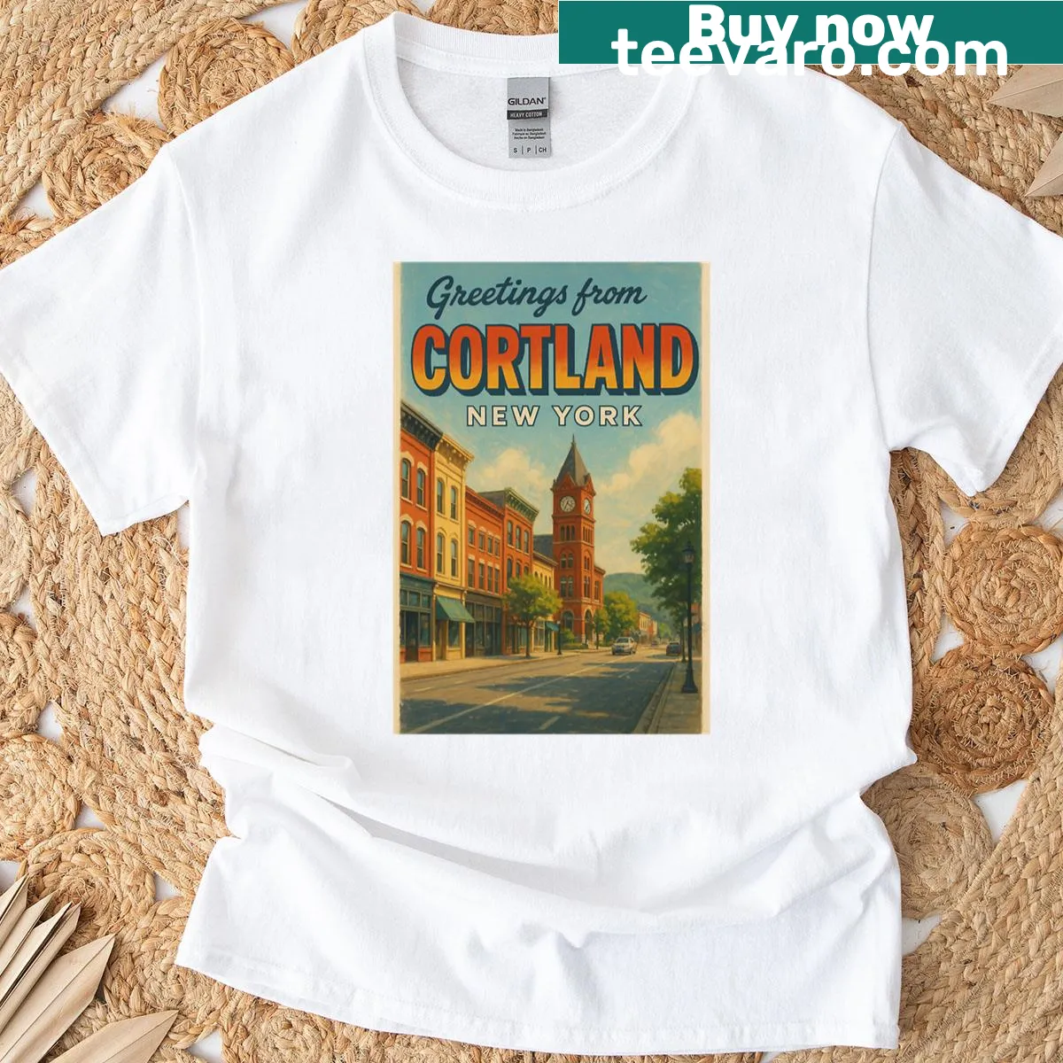 Illustration of Cortland New York downtown on T-shirt — on a men's t-shirt