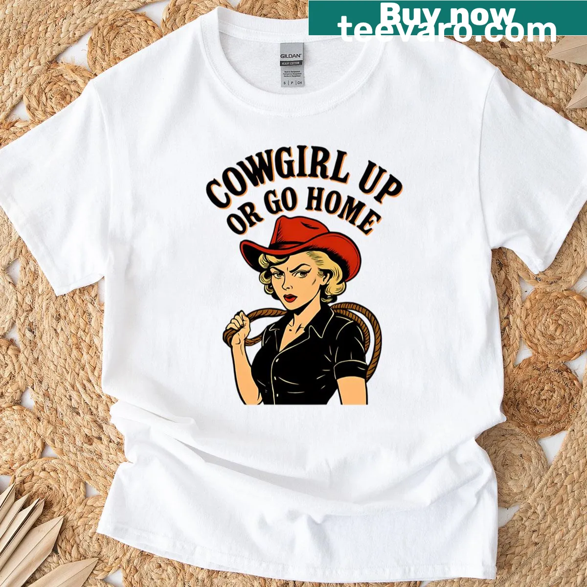 Empowering cowgirl typography on a comfortable oversized t-shirt — on a men's t-shirt