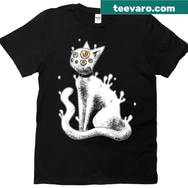Cartoon-style Creepycat design on a T-shirt