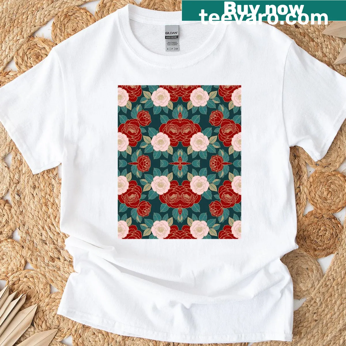 Floral Rose Medallion graphic T-shirt featuring intricate design — on a men's t-shirt
