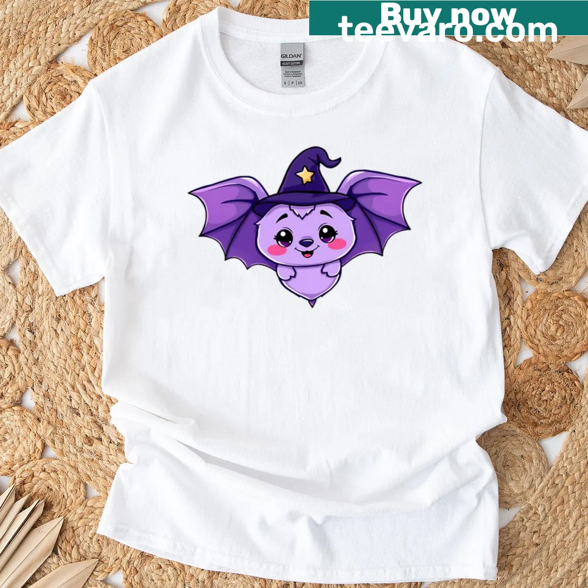 Cute cartoon t-shirt featuring a bat wizard design. — on a men's t-shirt
