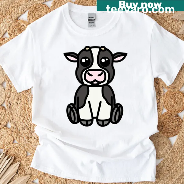 Adorable cow graphic illustrated on a T-shirt