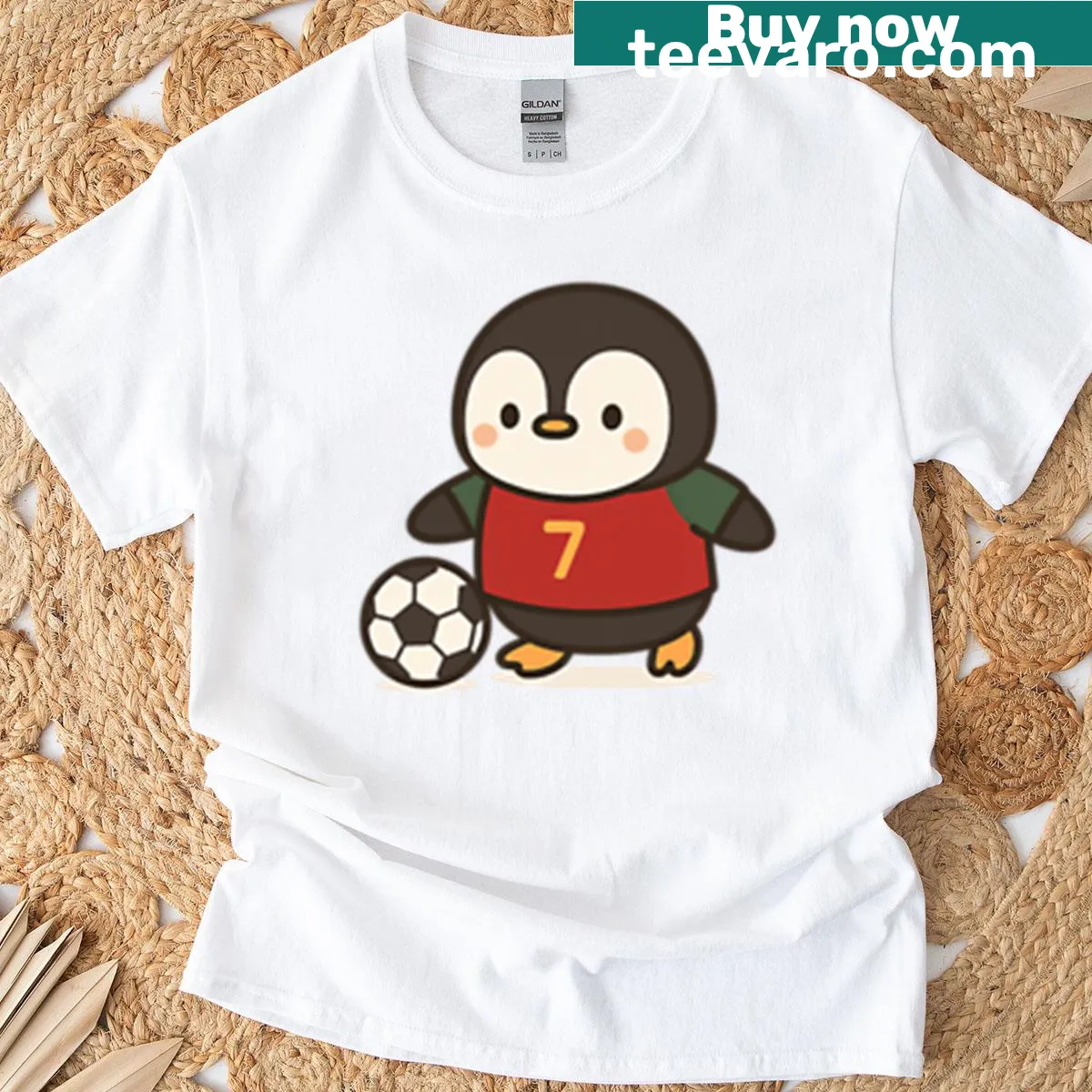 Kawaii penguin football design on a T-shirt — on a men's t-shirt