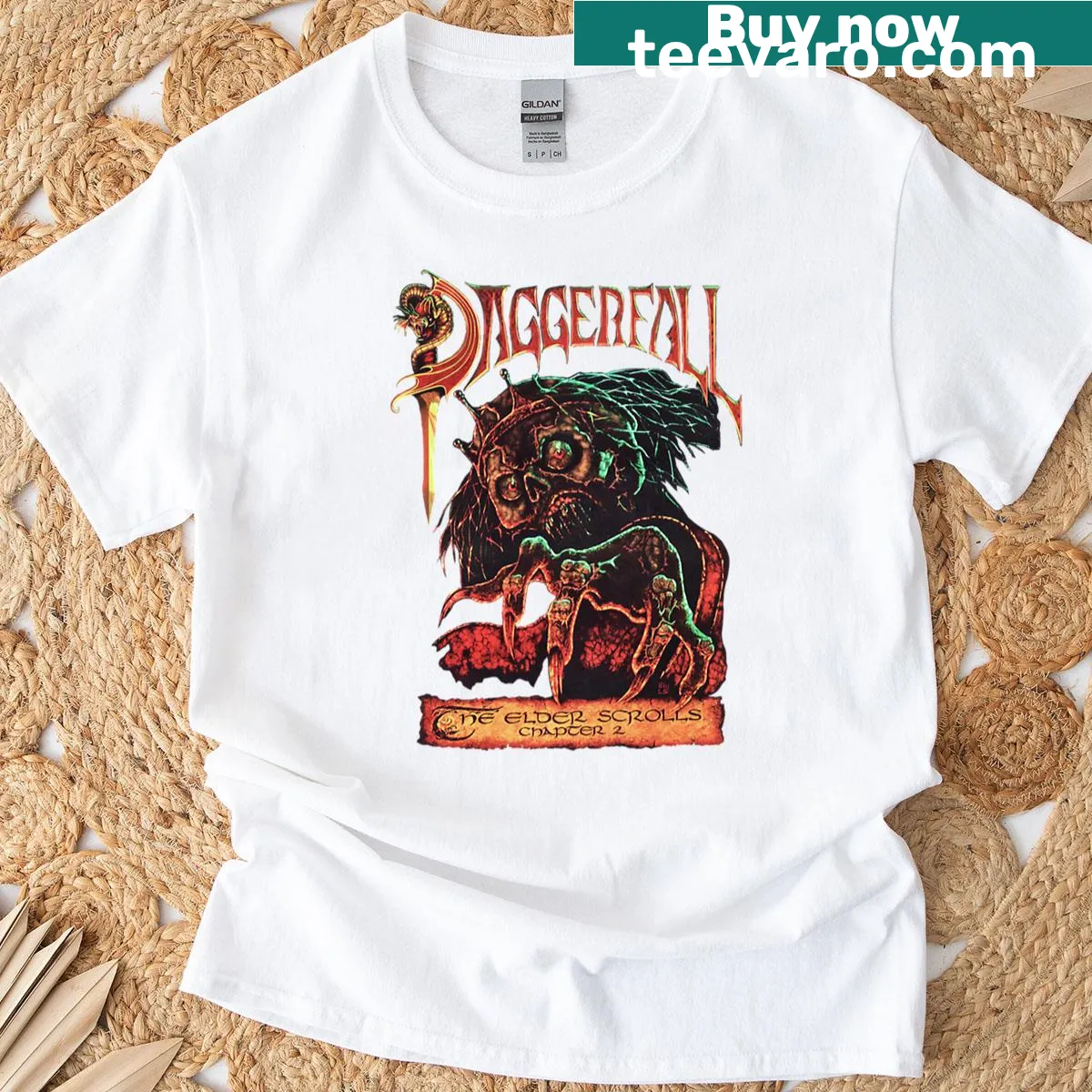 Vintage-style Daggerfall graphic T-shirt for gamers. — on a men's t-shirt
