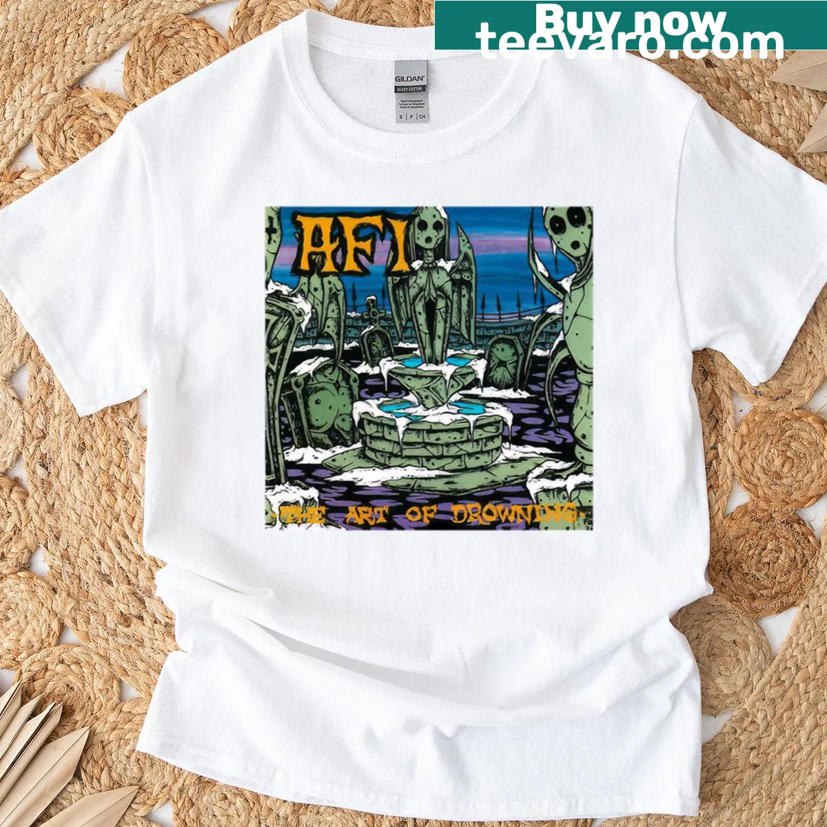 Haunting graphic of dark notes in a spooky room on a T-shirt — on a men's t-shirt