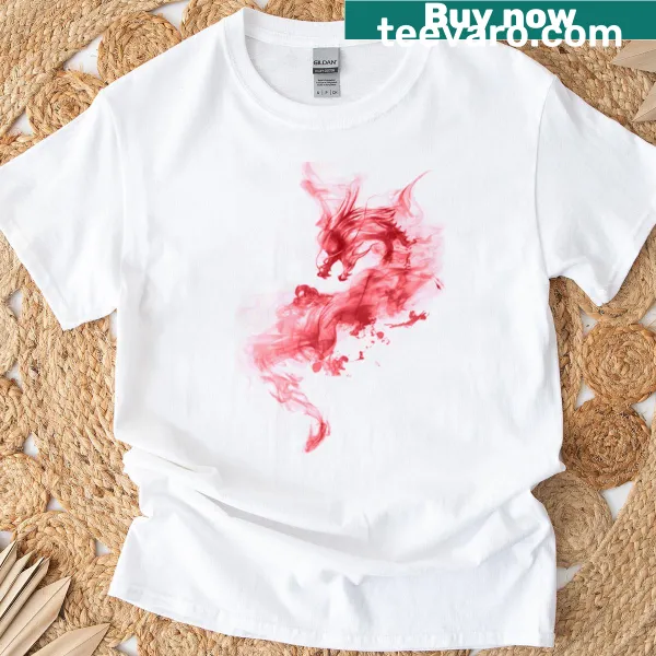 Dark red dragon T-shirt featuring a striking mythical design