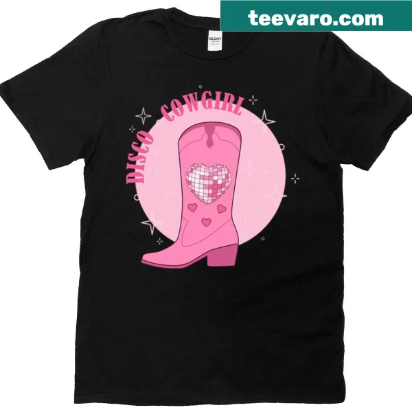 Cartoon-style Disco Cowgirl design on a T-shirt