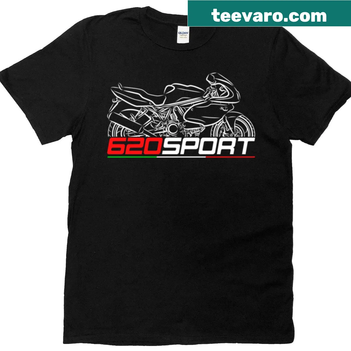 Illustrative Ducati 620 Sport motorcycle graphic on a biker T-shirt. — on a men's t-shirt