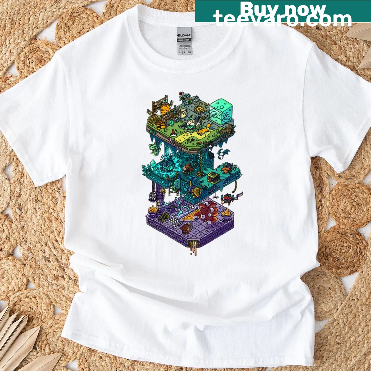 Isometric dragons design on a fantasy-themed T-shirt — on a men's t-shirt