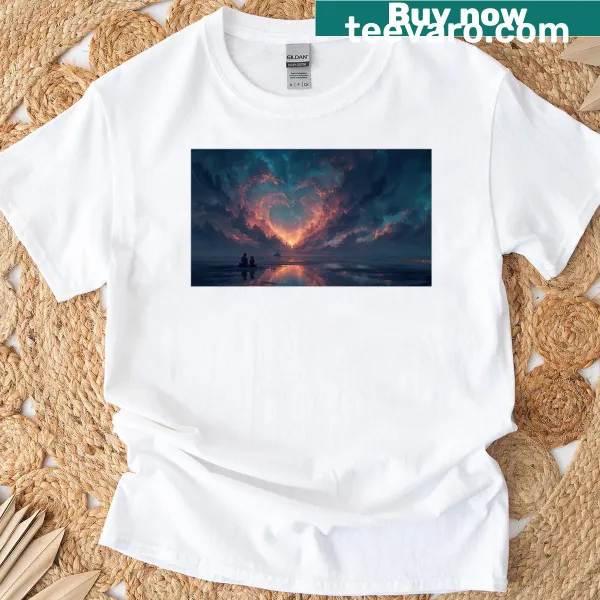 Illustrative cosmic design T-shirt featuring stars and galaxies