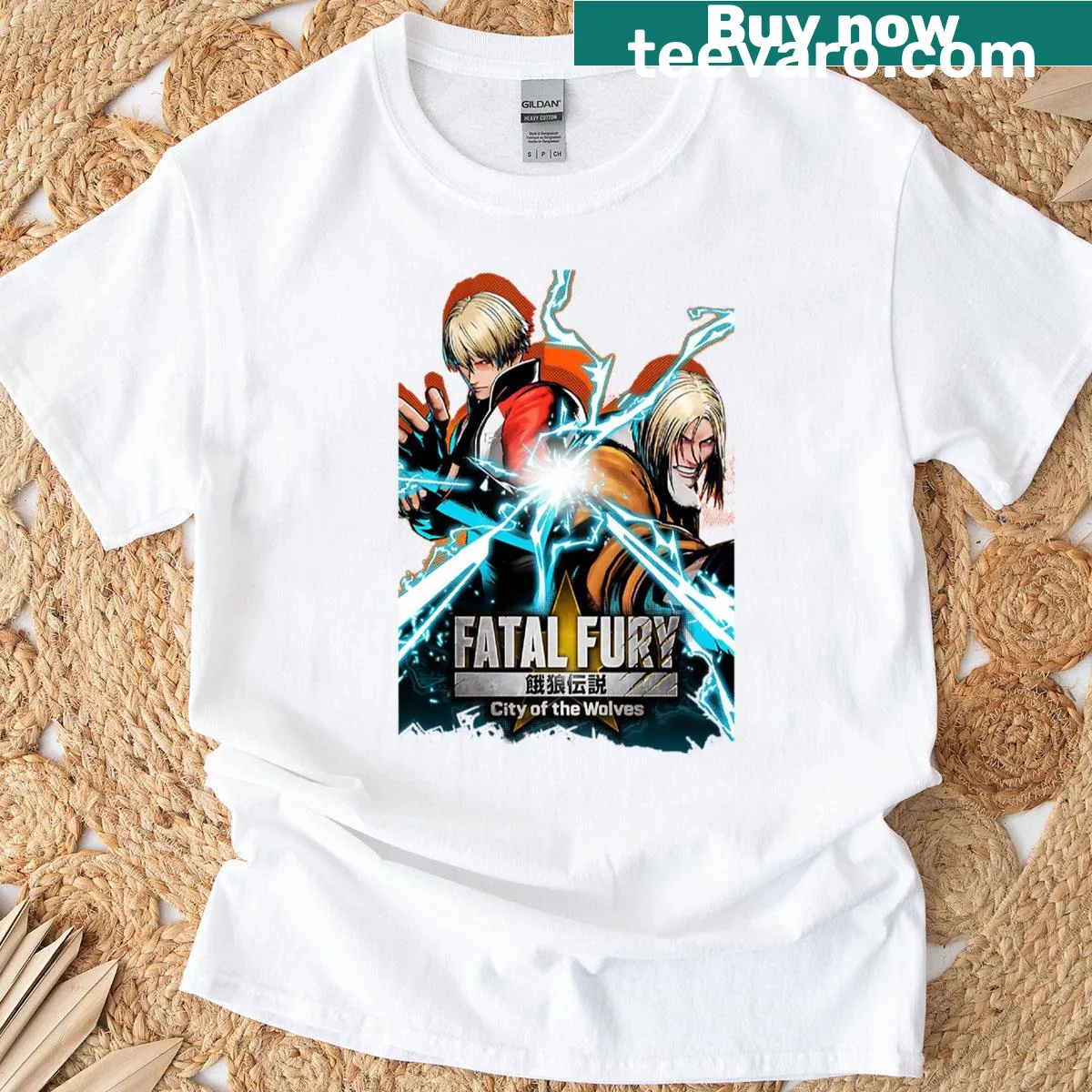 Retro T-shirt celebrating Fatal Fury with nostalgic graphics. — on a men's t-shirt