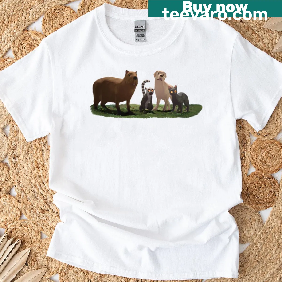 T-shirt featuring serene illustrations of flowing animals — on a men's t-shirt