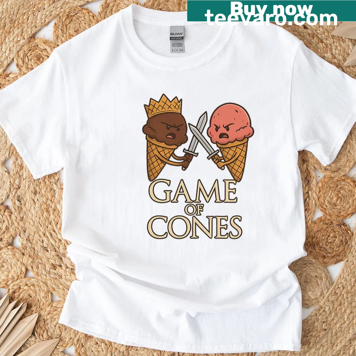 Oversized t-shirt featuring ice cream cones in a battle graphic — on a men's t-shirt