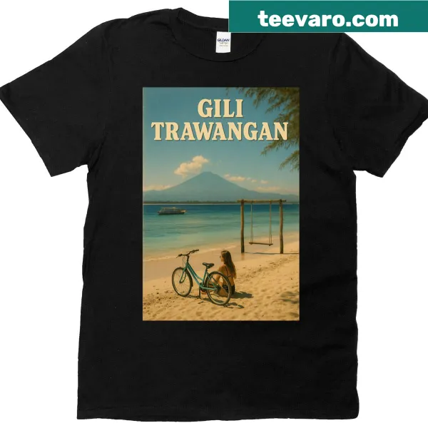 Illustration of Gili Trawangan with Mount Agung on a T-shirt