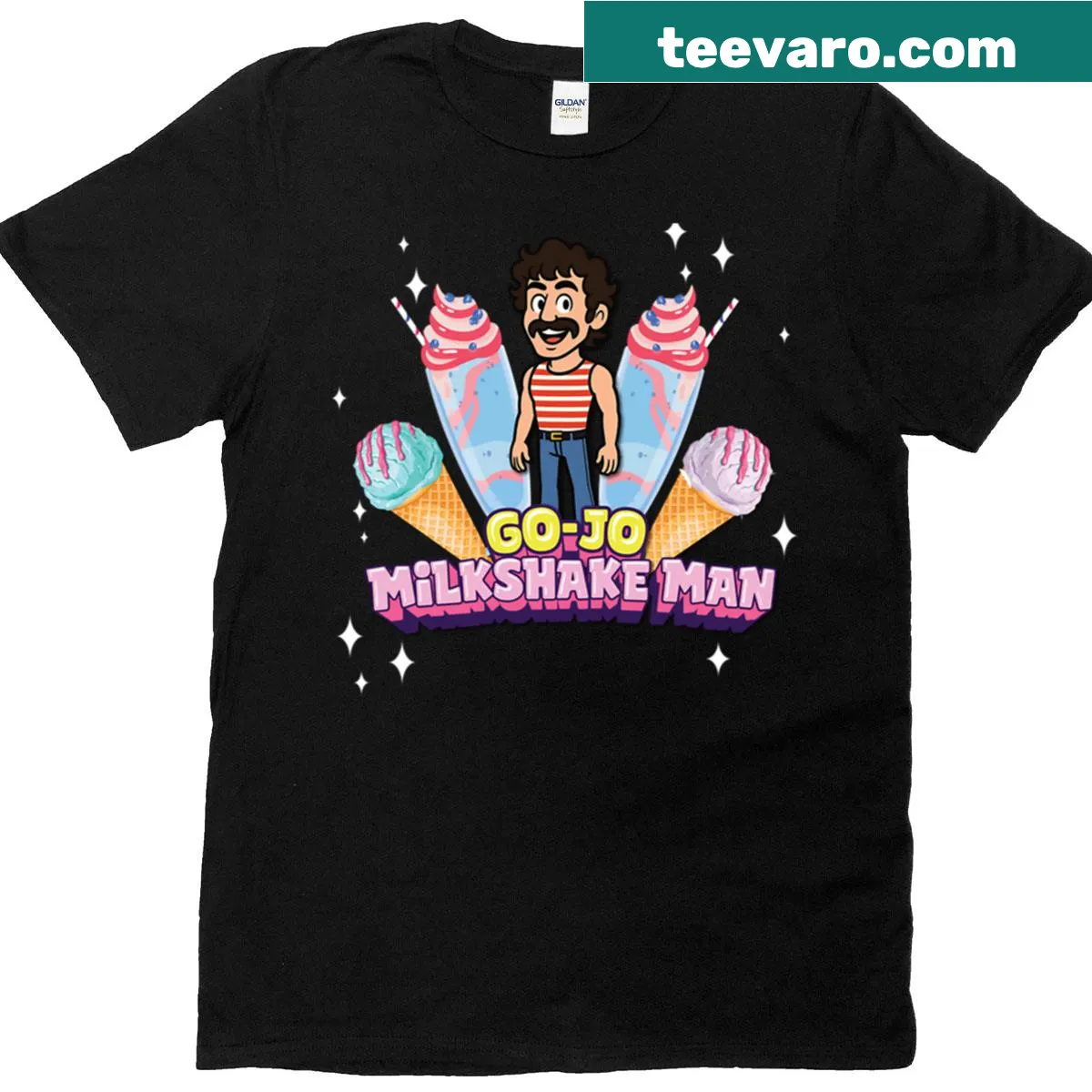 Illustration of the Go-jo Milkshake Man for Eurovision 2025 on a t-shirt. — on a men's t-shirt