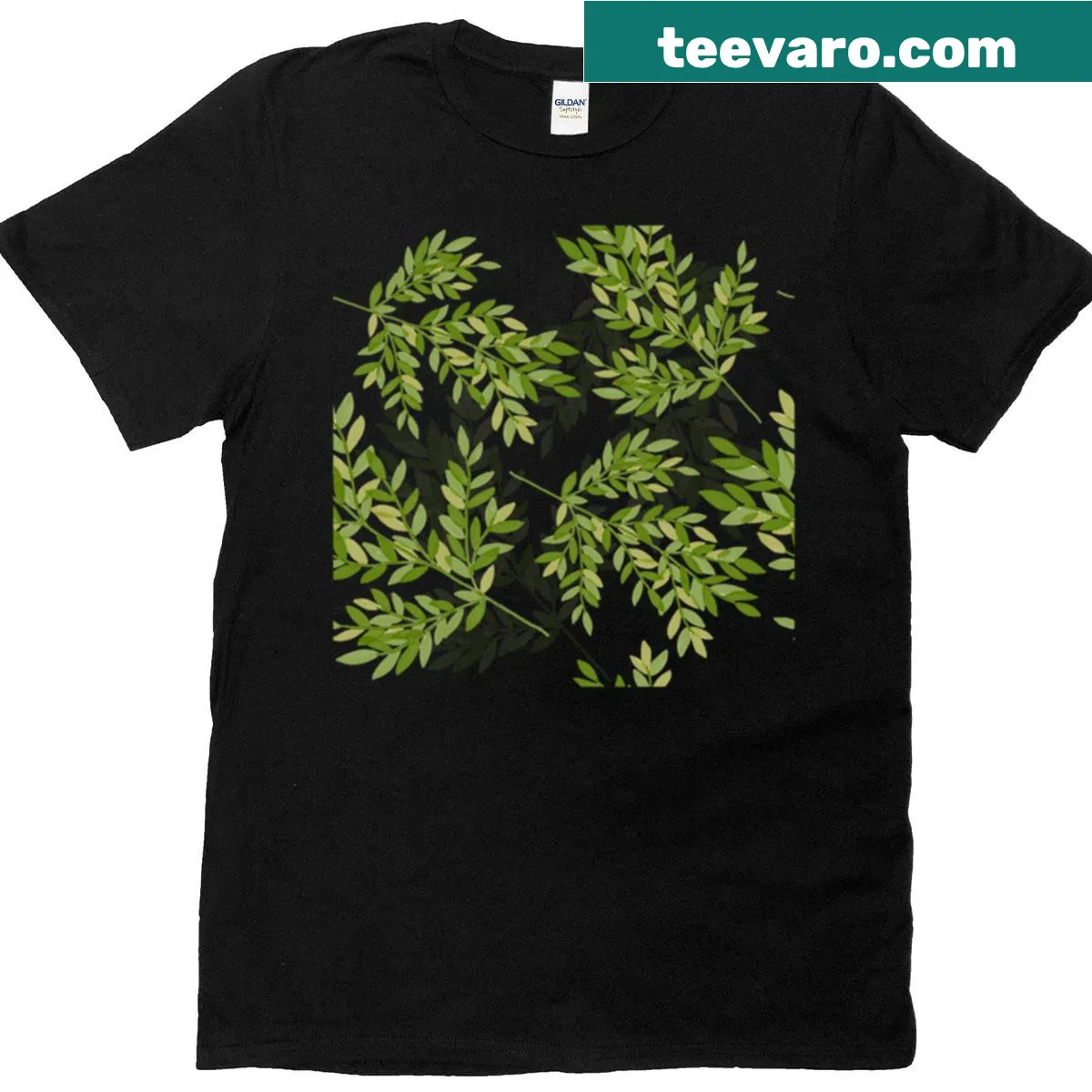 Nature-inspired leaf print on a botanical t-shirt. — on a men's t-shirt