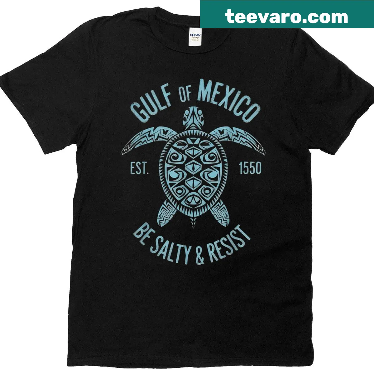 Bold typography promoting resistance on a Gulf of Mexico T-shirt — on a men's t-shirt