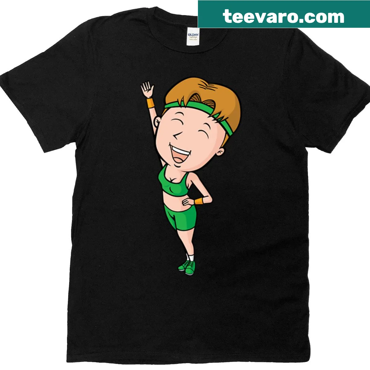 Cartoon art gymnastics t-shirt with playful designs — on a men's t-shirt