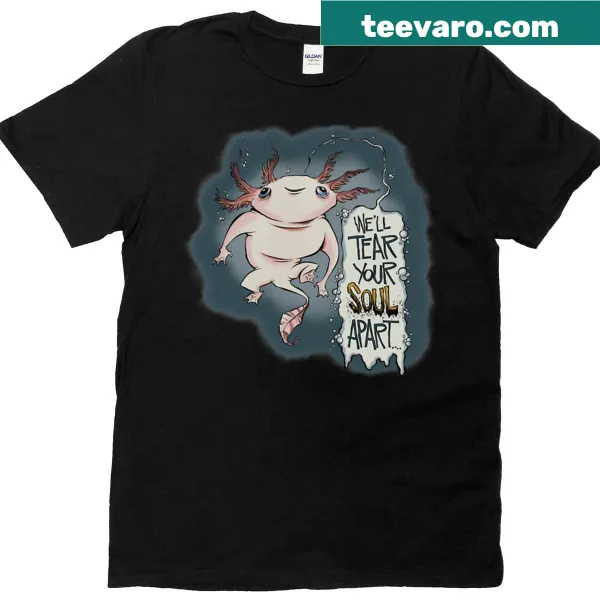 Cartoon-style T-shirt featuring a Hellraiser axolotl design