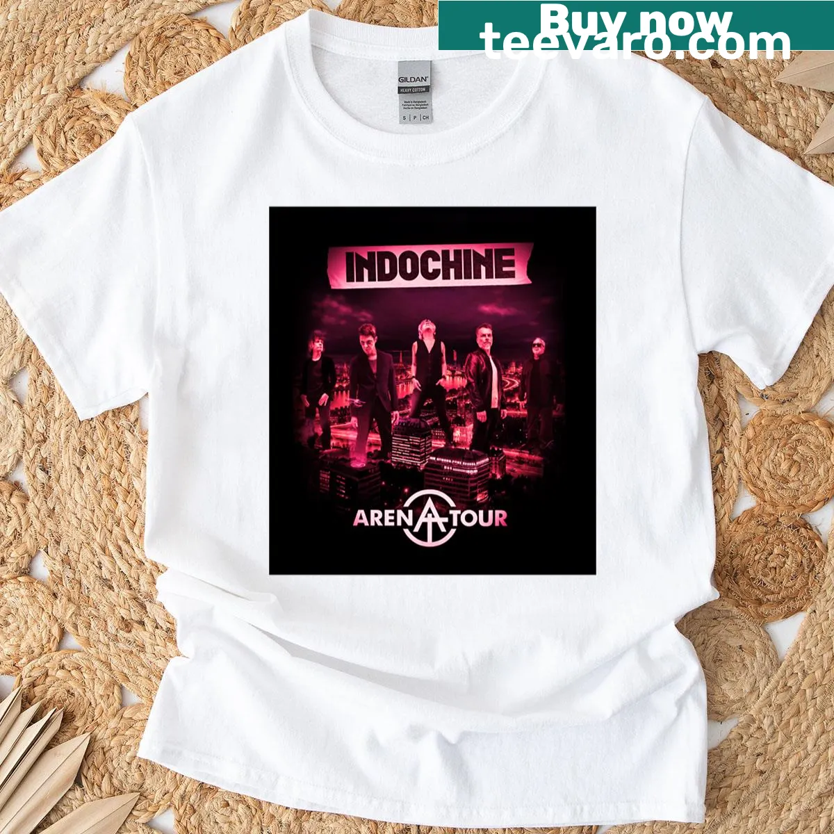 Arena Tour T-shirt featuring bold graphic design for Indochine fans — on a men's t-shirt