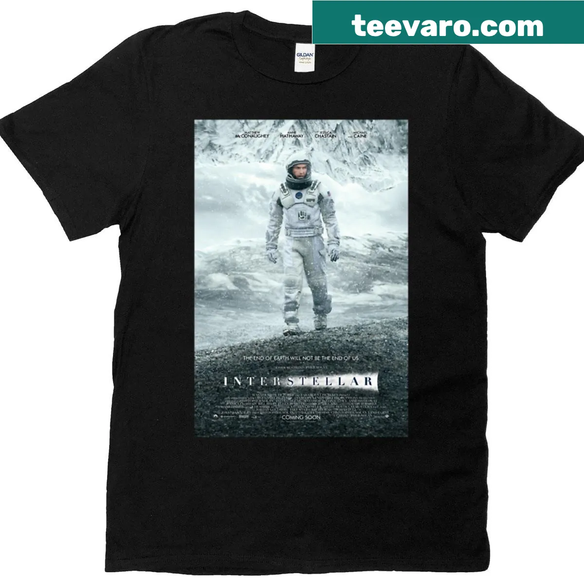 Interstellar themed T-shirt featuring a cosmic design inspired by the movie. — on a men's t-shirt