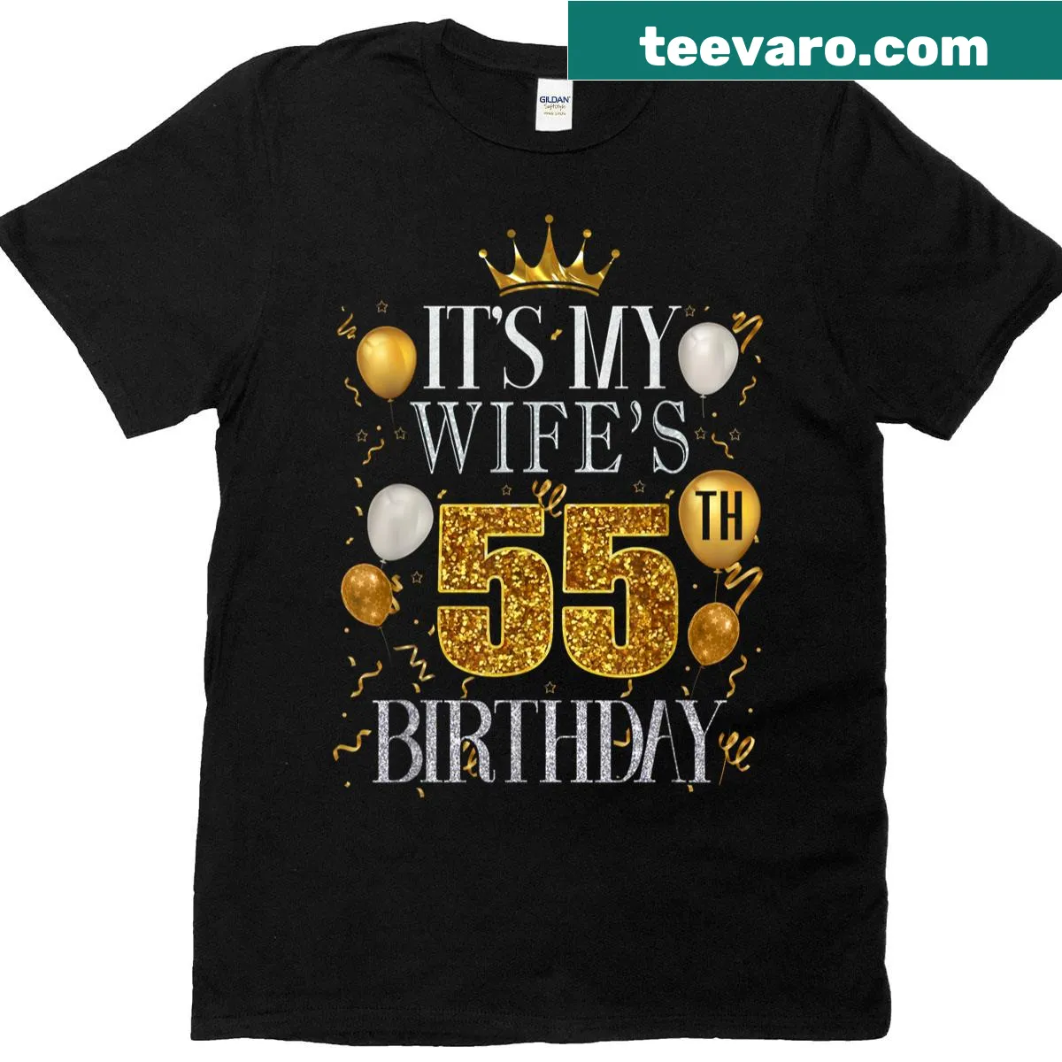 Happy 55th birthday T-shirt with playful typography for women. — on a men's t-shirt