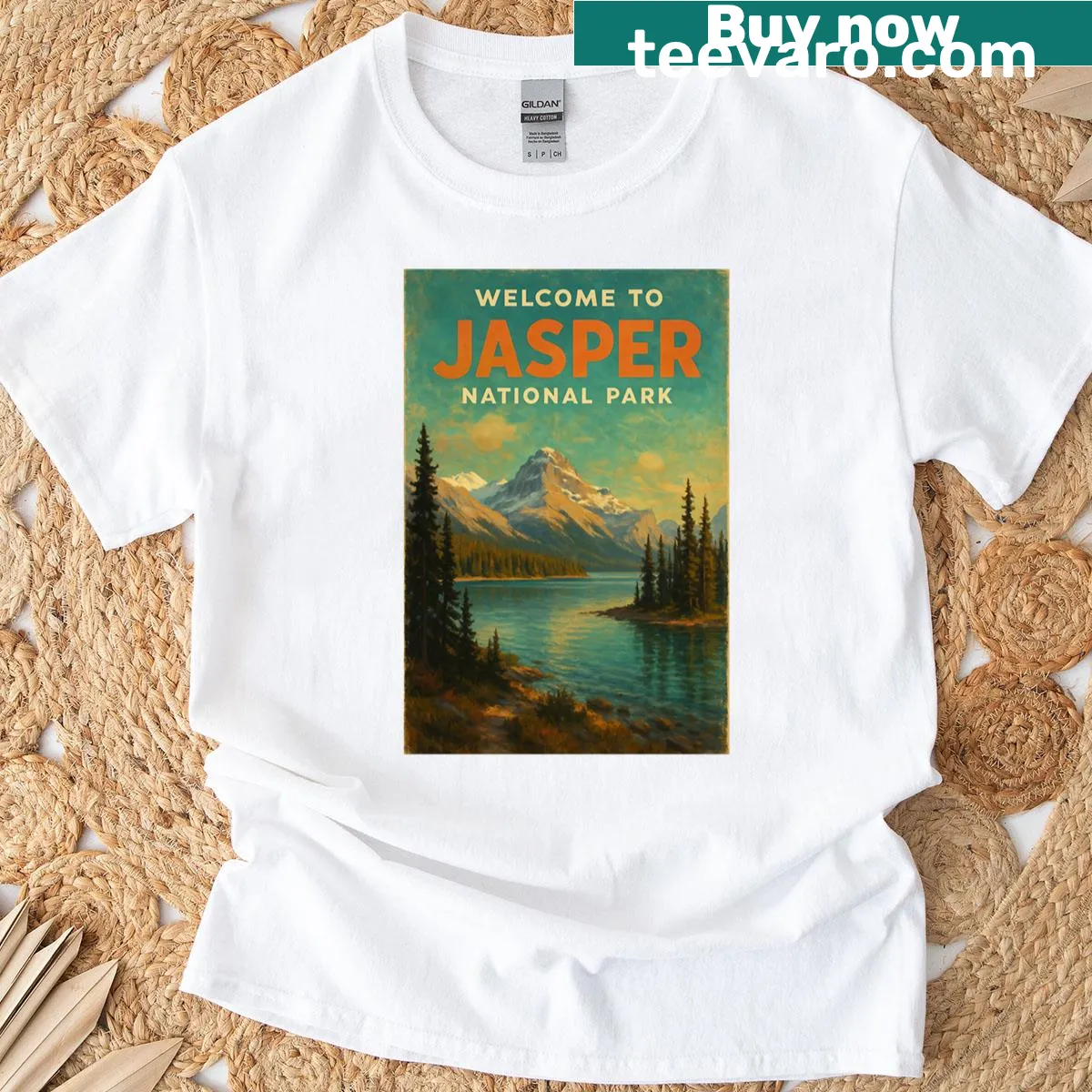 Graphic of Jasper National Park in the Canadian Rockies T-shirt — on a men's t-shirt
