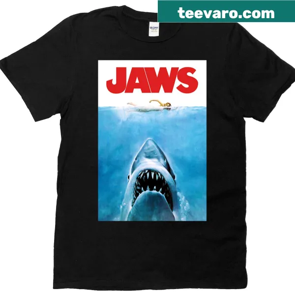 Illustrative t-shirt featuring iconic Jaws imagery