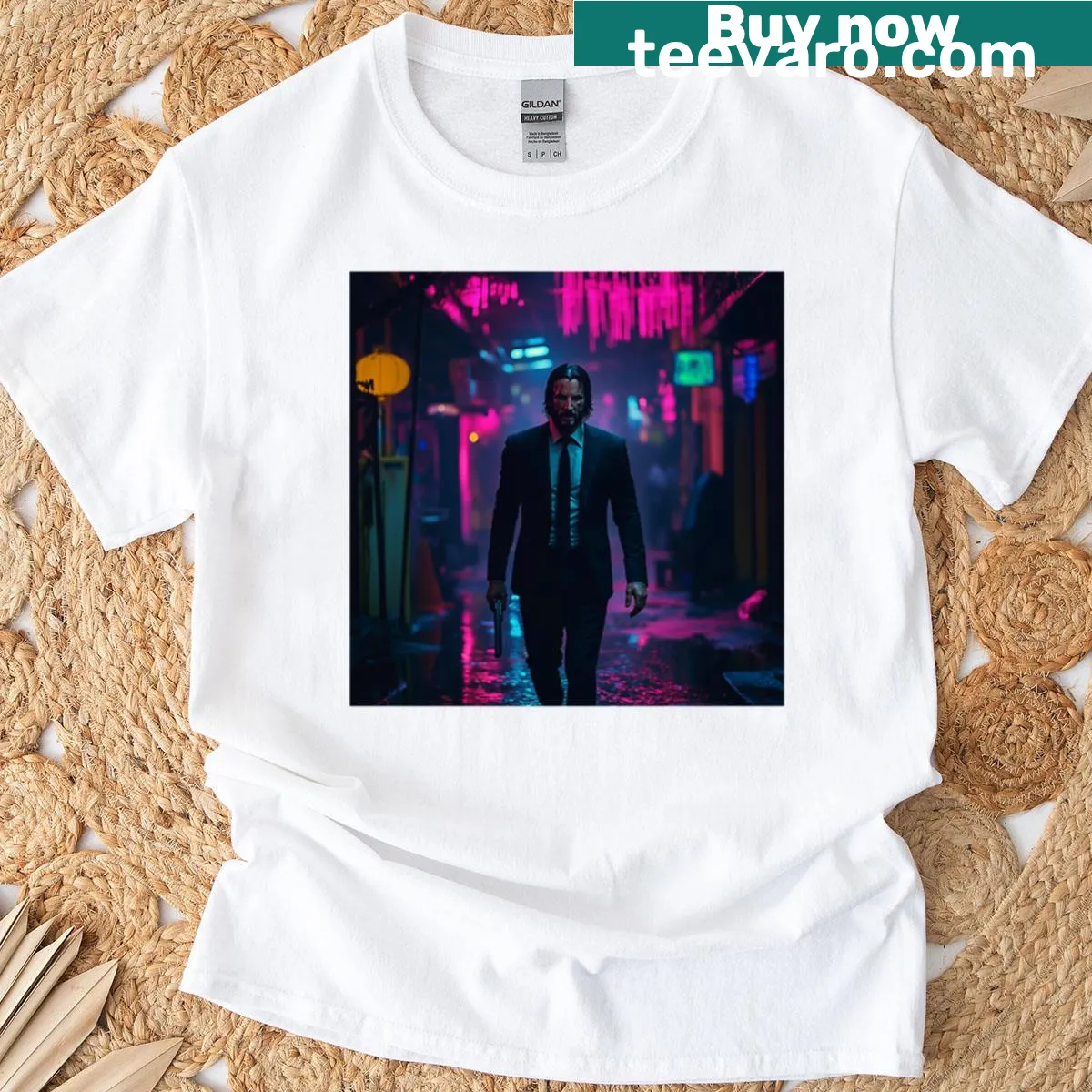 T-shirt featuring striking graphic inspired by John Wick — on a men's t-shirt