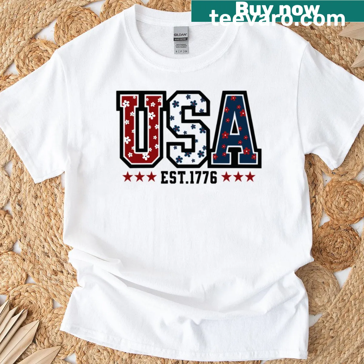Independence Day T-shirt with stars and the year 1776 — on a men's t-shirt