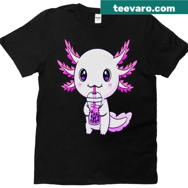 Cute axolotl enjoying bubble tea graphic on a t-shirt
