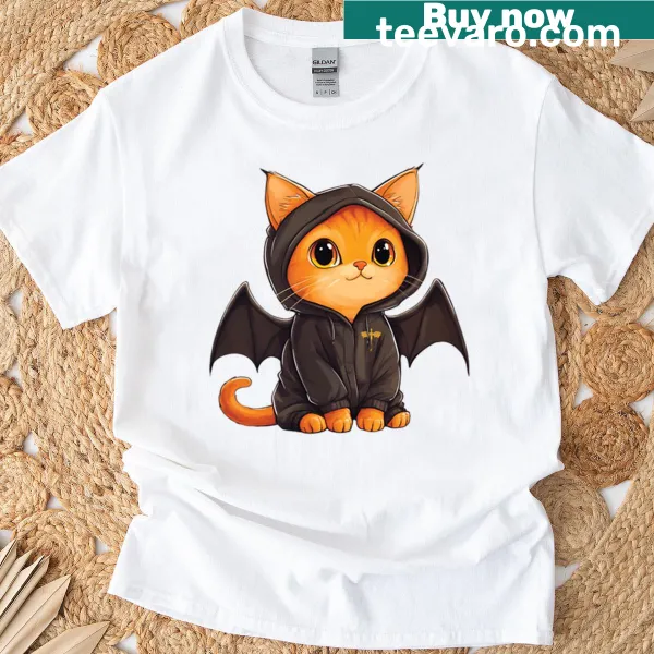 Cute T-shirt featuring a kawaii dragon-cat illustration