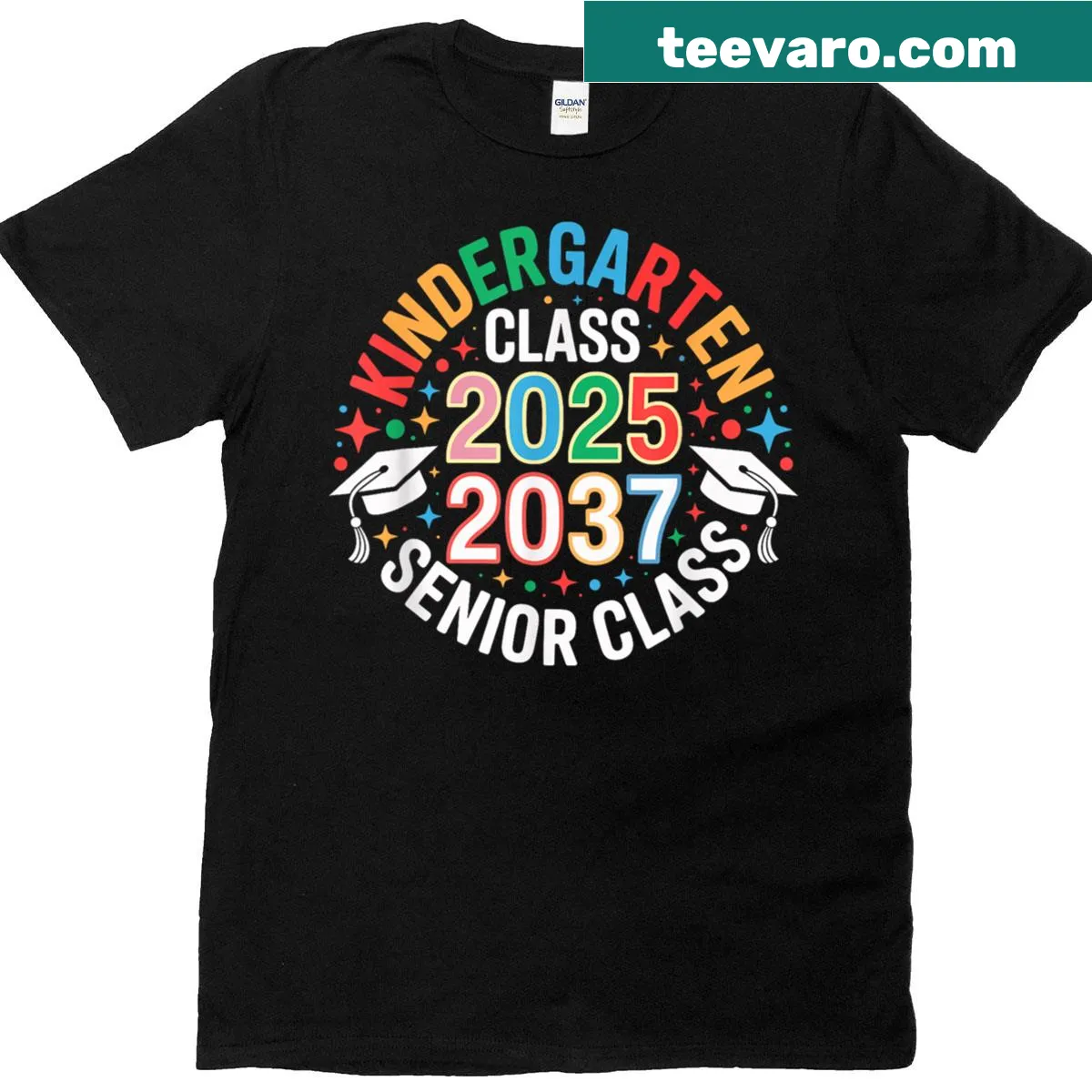 Kindergarten graduation T-shirt with 'Class of 2025' and 'Senior 2037' text — on a men's t-shirt