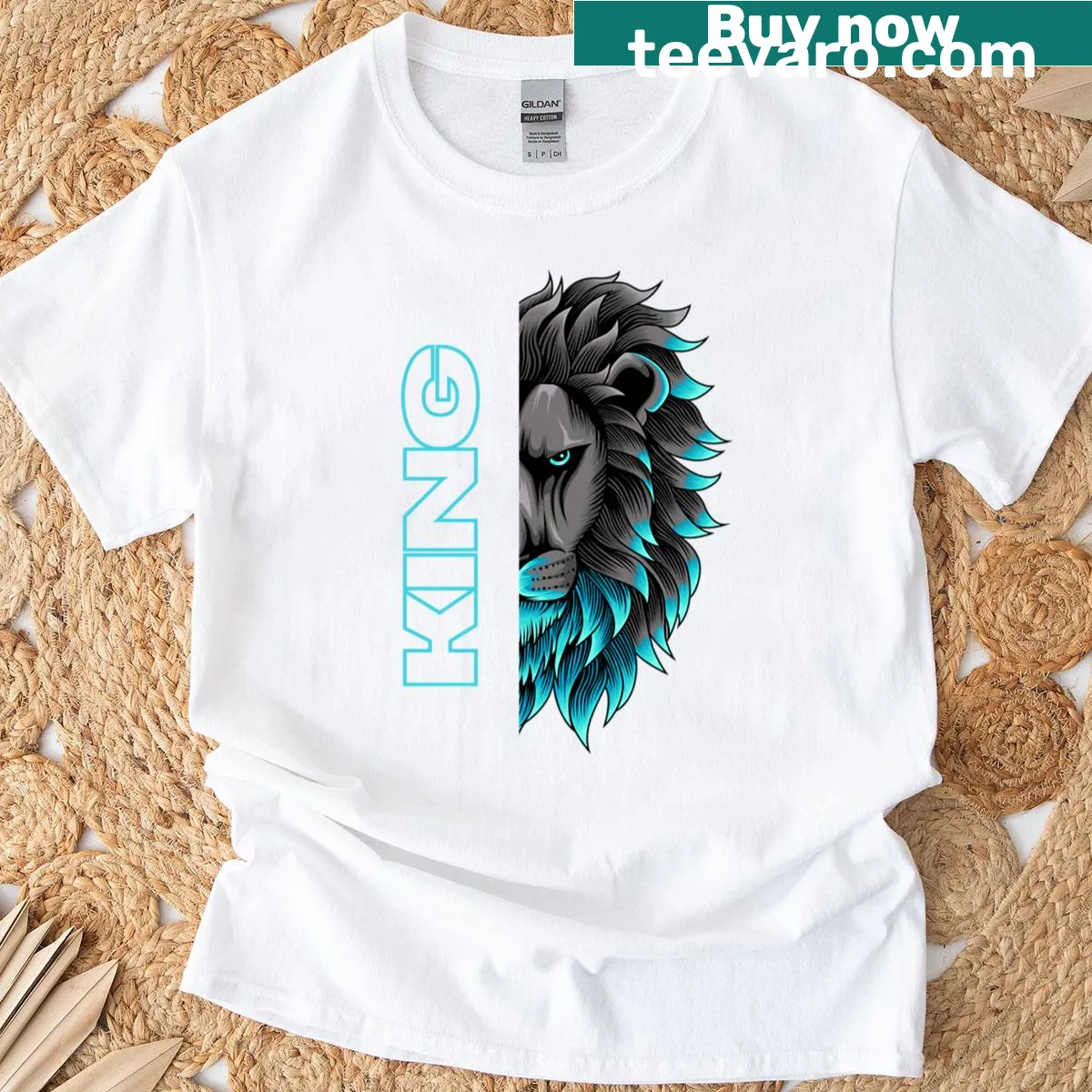 Lion graphic on a T-shirt symbolizing fatherhood and leadership — on a men's t-shirt