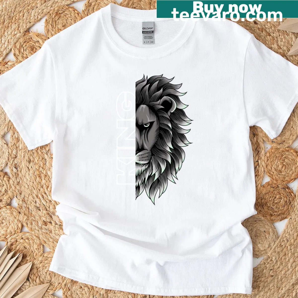 King Lion T-shirt featuring a striking white lion graphic — on a men's t-shirt