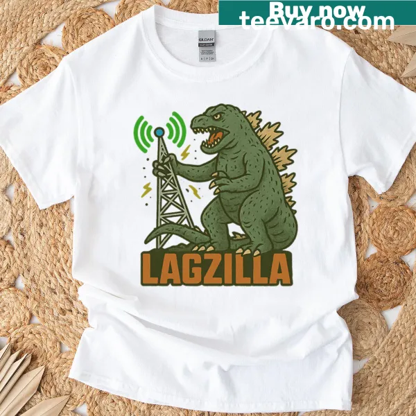 T-shirt featuring Lagzilla kaiju destruction graphic