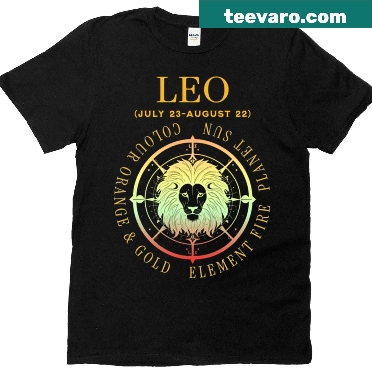 Leo astrology T-shirt with zodiac and celestial design. — on a men's t-shirt