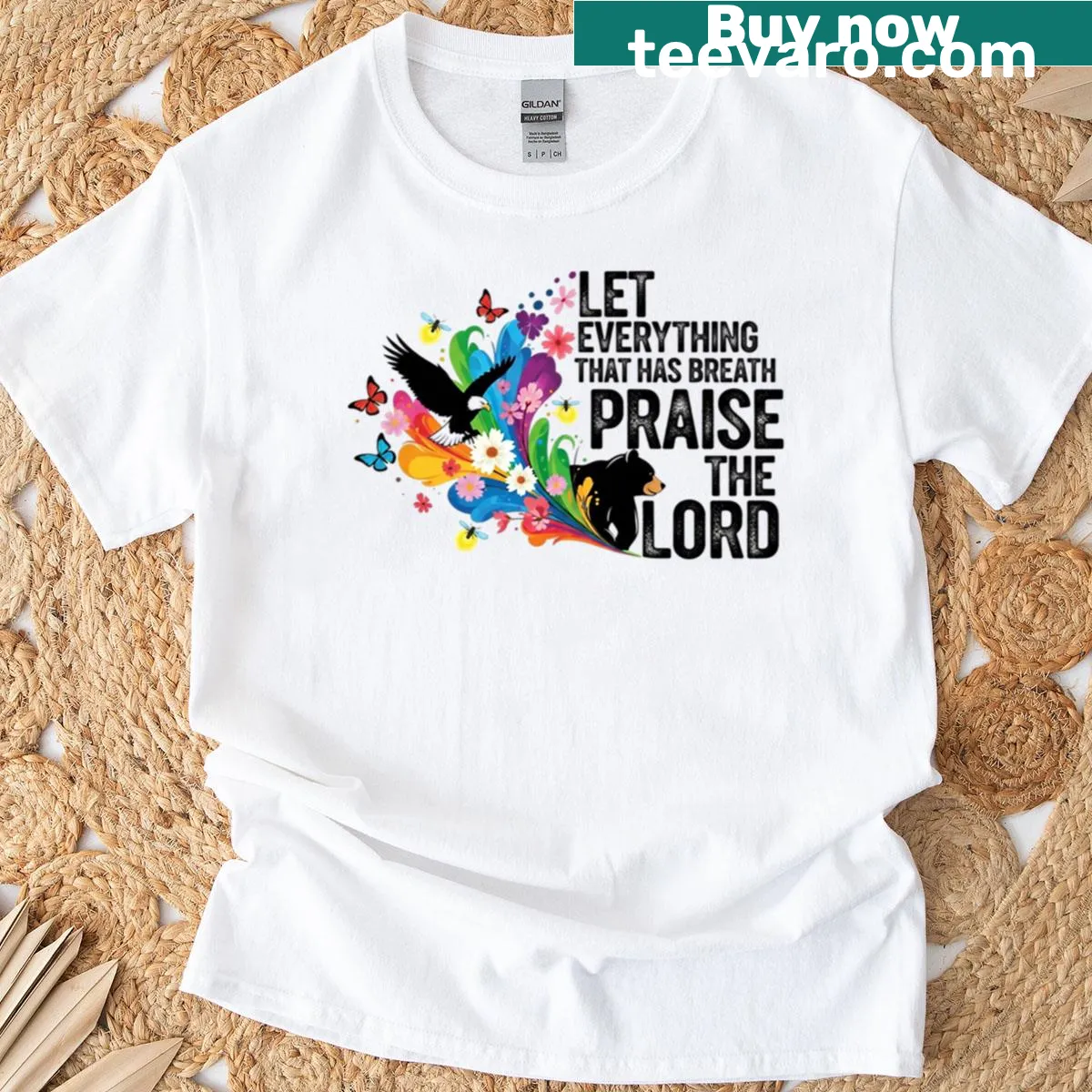 T-shirt featuring Psalm 150:6 typography design — on a men's t-shirt