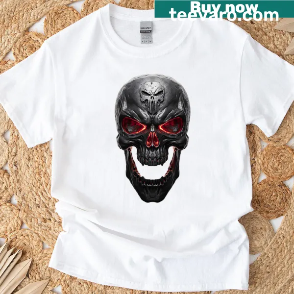 Metallic skull graphic T-shirt with a striking design
