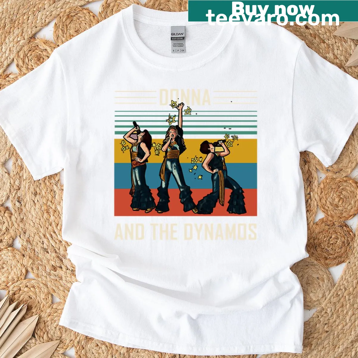 Mamma Mia themed tee with references to Donna and the Dynamos — on a men's t-shirt