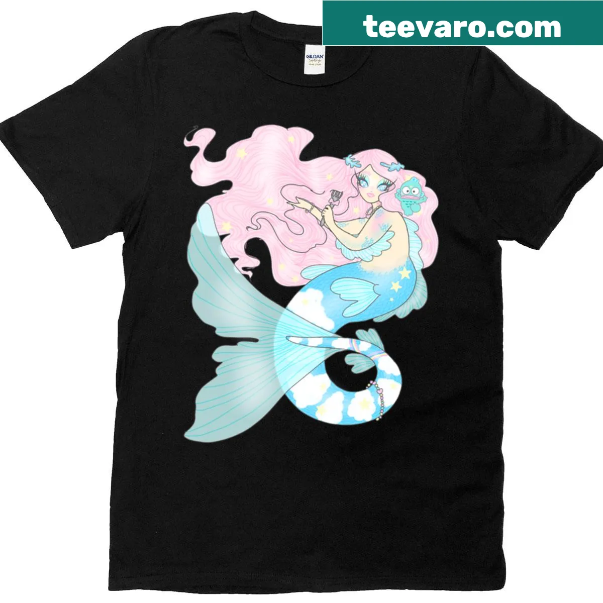Oversized T-shirt featuring a playful mermaid design for Mermay — on a men's t-shirt