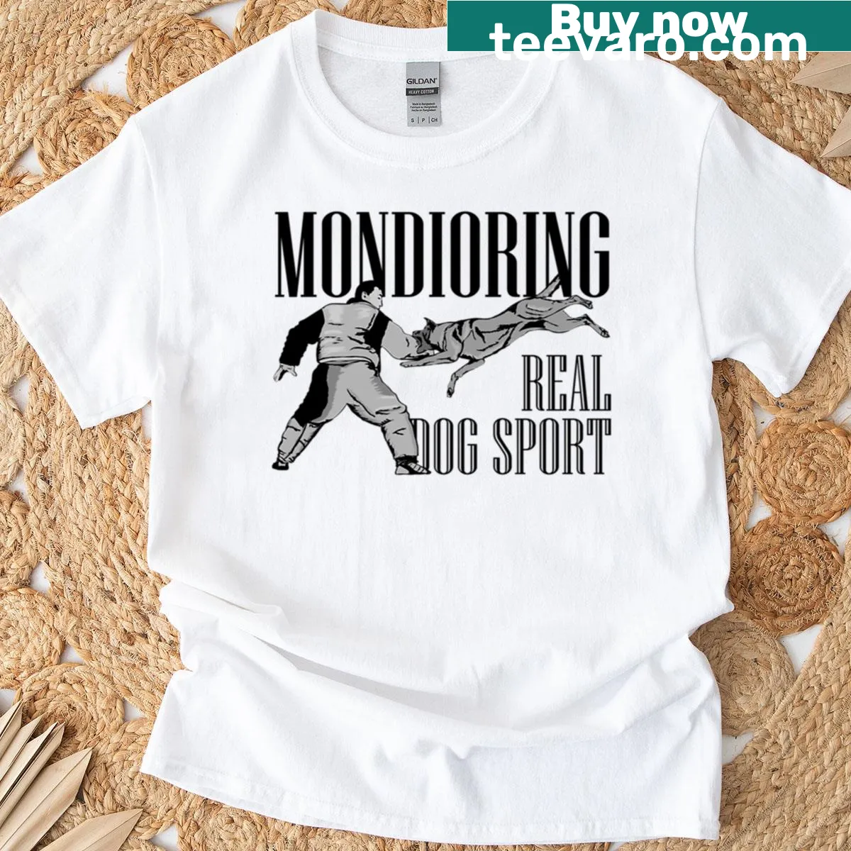 Cartoon graphics related to dog sports on T-shirt — on a men's t-shirt