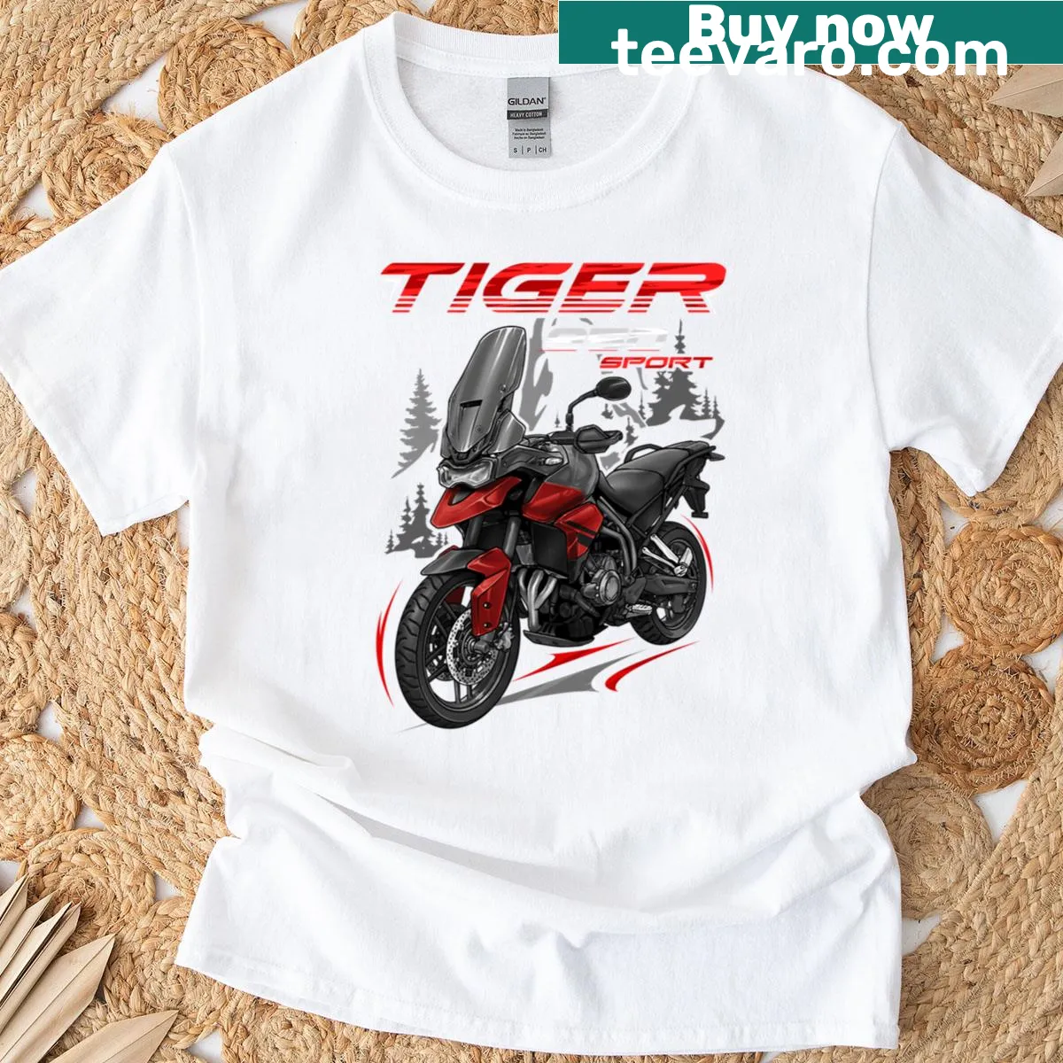 Bold t-shirt featuring a motorcycle and tiger graphic for riders — on a men's t-shirt
