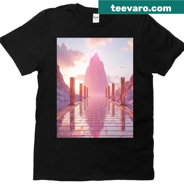Illustrated nature T-shirt featuring mountains and clouds