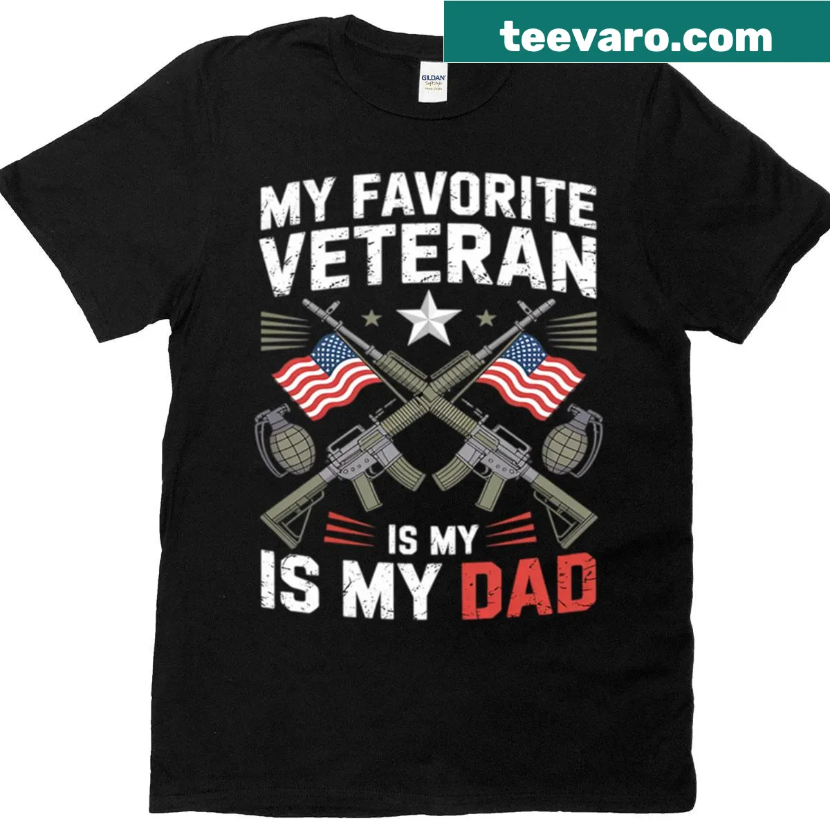 Text design honoring favorite veteran dad on military t-shirt — on a men's t-shirt
