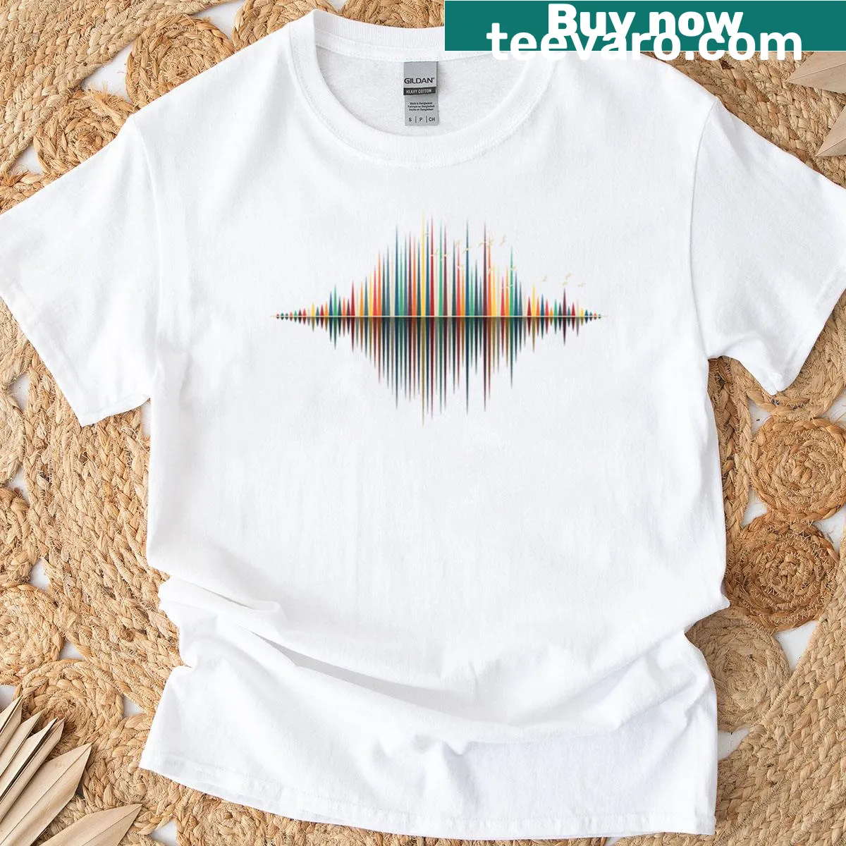 Artistic sound wave design reflecting nature on a T-shirt — on a men's t-shirt