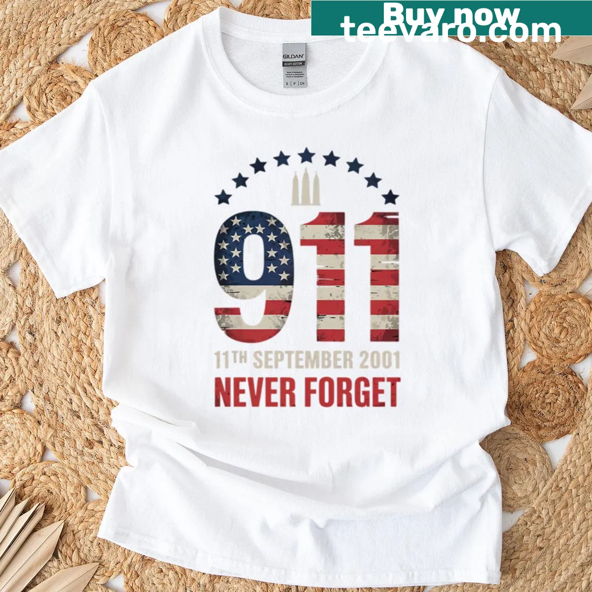 Tribute design honoring September 11, 2001, on a t-shirt — on a men's t-shirt