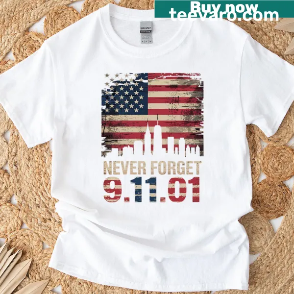 Commemorative T-shirt with 'Never Forget September 11 2001' text